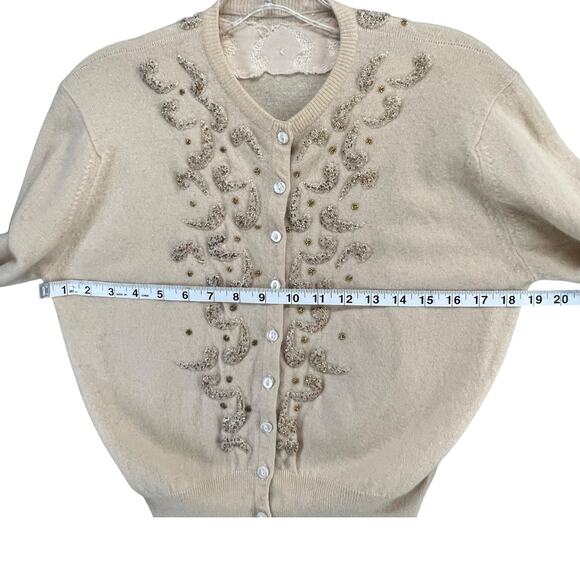 Vintage 50-60s Beaded Cardigan Sweater Womens XS-S Embroidered Soft Elegance - Picture 6 of 12